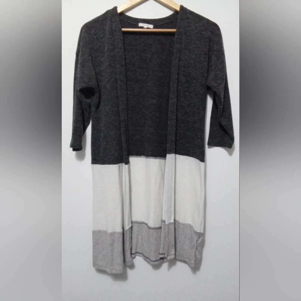Maurices Charcoal & Ivory Colorblock Open-Front Longline Cardigan, Size M